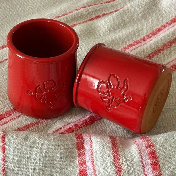 (2) La Fermière Yogurt Pots ~ Valentine Red & Cupids ❤️ -- Cleaned Rims! {lot 1} - Picture 6 of 6